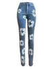 Jeans feminino Floral Impresso Mulheres Zipper Fly High Chaist calça jeans Spring Street Bottom Bottom Bottom