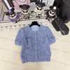 Veste de femme de luxe Veste pour femmes printemps / été nouveau produit Small Fragrant Blue mince en tweed à manches courtes