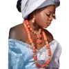 Chokers 4ujewelry White / Orange Nature Coral Beads Jewelry Set for Nigerian Women Wedding Fashion Designs Necklace Bracelet Earrings