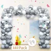 Dekoracja imprezy 102PCS Metal Srebrny Grey Balloon Sieć