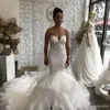 Sweetheart Bridal sjöjungfru klänning klänningar halsringning bröllop spets applikation ruffles strand svep tåg skräddarsydd vestidos de novia plus storlek