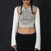 Women's T Shirts Fashion Y2K Cardigans Shirt Streetwear Chic Women Vintage Knitted Shrug Sweater Crochet Hollow Out Long Sleeve Smock Tops