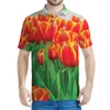 Polos pour hommes fleur colorée Polo Polo Polo Men 3D Print Floral Côtes de rue Shirt Street Shirt Summer Surdimension