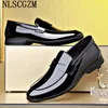 Chaussures habillées MODE Italiano Locs pour hommes le bureau Oxfords Formal Business Cost Patent Le cuir Slip on