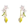 Boucles d'oreilles étalon design original Lily Lemon 925 aiguille argentée Glaze émail artisanat Féminine cadeau amovible