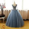 Robes 3/4 2020 Long Blue Dusty Quinceanera Sleeves Illusion Tulle Vre V Neck Gol