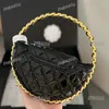 Shiny Patent Leather 24C Designer Women Handbag Semi Circular Gold Metal Hollow Handle Luxury Coin Purse Gold Hardware Portable Makeup Bag Leather Quilted 16cm