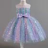 Robes de fille Girls New Sequin Mesh Sans manches sans manches coloré Jupe moelleuse Performance Performance Birthday