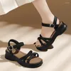 Dress Shoes 2024 Summer Flat Bottom Casual One Line Buckle Sandals Versatile Comfortable Soft Face College Style Student Open Toe For