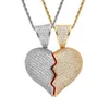 Pendant Necklaces Magnetic Love Pendant Broken Heart Copper Set Zircon Heart shaped Couple Necklace