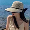 Summer Girls Sun Hats Wide Brim Bowknot Straw Hat with Ribbon Outdoor Protection Women Soild Color Ladies Panama Caps 240423