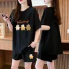 Women's T Shirts Fat Mm Foreign Style Pure Cotton Sports Suit For Women Summer Korean Short-Sleeved T-Shirt Shorts Two-Piece Set