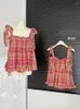 Women's Tanks American Retro Plaid Vest Off Shoulder Harajuku Women Classical Red Tank Tops Sleeveless Chic Beach Crop Japanese Fashion