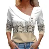 Blouses voor dames shirts floral print grafisch t-shirt voor vrouwen Koreaanse stijl scheef kraag long slve t-shirt vrouwelijk 2023 lente herfst kantoor top TS y240426