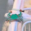 Cute Glitter Sea Animal Badge Pin Green Crab Holding Knife Metal Enamel Brooch Unique Trendy Costume Backpack Jewelry Gifts