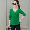 Bluzki damskie koszule kobiety w stylu jesiennym Szyfonowe bluzki koszule Lady Casual Long Slve V-Neck Blusas Tops DF1963 Y240426