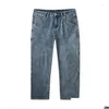 Jeans masculinos de grandes dimensões de pernas largas homens sólidos calças jeans longas retas 2023 calças folgadas de primavera de tamanho grande masculino original B171 D DHCVE