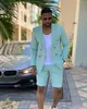 Sumpe da uomo 2024 Summer 2 pezzi Mint Green Casualmente Blazer Slimt Slip Wedding Giacca per smoking smoking pantaloni corti set di pantaloni corti