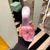Hausschuhe rosa PVC Blütensandalen für Frauen Wasser Diamant transparent High Heel -Schuhe mit schlanken Absätzen Außenverschleiß