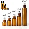 5pcs/lot 1ml 2ml 3ml 5ml 10 ml Amber Dünnglas Rolle auf Flasche mit Glas/Metallkugel Brauner Rollen ätherische Ölfläschchen