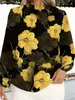 女性用ブラウスシャツ女性エレガントな花柄のブラウスシャツカジュアルスタンドカラースタンド首輪長SlveシャツトップレディースファッションブラウスシャツY240426