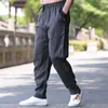 Men's Pants Drawstring Elasticated Waist Black Casual With Home Trousers Cotton Linen Sweatpants