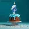 JQ7L kaarsen kerstflameloze verjaardag kaarsen voor taarten 0-9 Nummer Princess cake feestje decor sneeuwvlok blauwe kaarsen stands d240429