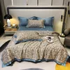 Leopard Print Ice Silk Summer Quilt Bare Sleeping Summer Air Conditioning Duvet Summer Blanket Thin Four-Piece Set