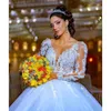 Schep trouwjurken jurk prachtige bruids ballgown halslijn lange mouwen kanten applique op maat gemaakte plus size vestido de novia