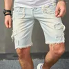 Heren jeans zomer stijlvolle mannen retro stijl holes patch denim shorts streetwear man man casual rechte vijfpunts broek