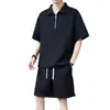 T-shirts de survêtement masculin Set Summer des vêtements de sport Active Tenue décontractée Zipper Half Plackeet TrawString Lignet en solide