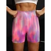 Frauen binden Farbstoff Sporty Shorts hohe Taille nahtloses Fitnessstudio Yogo Shorts Sexy Regenbogen Honig Pfirsich Fitness Training Lauf Shorts 240422