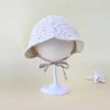 Czapki kapelusze księżniczka dziecięca kapelusz słoneczny miękki koronkowy marszczyzny nowonarodzony turbo haft kwiat haft oddychający dla dzieci kapelusz francuski letni paddingl240429