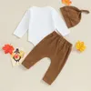 Kledingsets Thanksgiving Baby Boy -outfit Little Turkije lange mouw Romper Drawtring broek en hoed 3 stcs herfstkleding