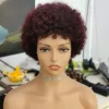 Perruques Pixie moelleux coupé courts perruques de cheveux humains bouclés avec une frange afro moelleuse bouclée moelle