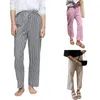 Pantalon féminin Femmes Summer Casual Plaid Trawstring High Waist Ligners Sweet Lounge Striped Salon Streetwear féminin