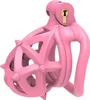 Ventilation CB Chastity Cage Set med 4 kukringar och dubbla slutade mjuka spikar 3D-tryckharts Penis Lock Adult Sex Toys BDSM Trainer Devices for Men (Long-Arc Ring, Pink)