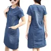 Party Dresses Denim Shirt For Women Short Sleeve Jean Dress Button Down Casual Tunic Top With Pockets