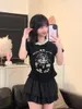 ボウノット漫画プリントコットンスリムTシャツ女性ファッションラックネックソフトショートスリーブスウィートガールズティーY2Kストリートクロッド240426