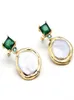 GuaiGuai Jewelry Natural Freshwater Cultured White Keshi Coin Pearl Green Crystal CZ Gold Color Plated Stud Earrings Cute For Wome8013131