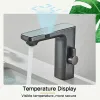 Set Touchless Sensor Basin kran Mässing Smart Digital Display Badrum Sänk Kranen Gray Sense Hot Cold Water Mixer Tap Batteris Power