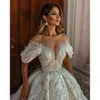 Arabische EBI Aso -maat plus luxueuze sprankelend sexy trouwjurk pure nek kralen kristallen bruidsjurken jurken zj es