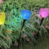 Dekorationer utomhusled Solar Light Tulpan Flower Lamp Waterproof Garden Stake Lawn Lights Standing Decor för Yard Outdoor Party Decoration