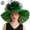 Cappelli a bordo larghi cappelli a secchio FS Luxury Green Kentucky Derby Cappelli per donne Cappelli da sole dell'organo estivo per matrimoni Bride Tea Party Cap Fedoras della chiesa 2024 Y240426