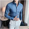 Chemises habillées pour hommes 2022 Nouveau solide No Trace Slim Fit Men LG Sleeve Busin Casual Formal Dr Luxury Social Club Party Shirt Homme 53ih Dr Dhgwv