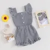 Set di abbigliamento bambine outfit estate a 2 pezzi abbuffi a bottone a piattaforma e pantaloncini elastici vestiti carini