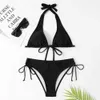 Dameszwemkleding 2024 Sexy halter bikini zwempak laag taille zwart/rood/rose strand badpak goedkoop verband Braziliaanse badmode twee stukken verkoop d240429