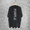 NICHE Fashion Brand Purple Brand 2024 Designer's New Pur075 Vertical Letter Print Washed To Making Old Short Sleeved T Shirt R116W110