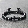 Link -Bänder Naturstein Jesus Kreuzarmband Glaube schwarze matte glückliche Perlen handgefertigte Männer Frauen Gebet Gebet Charme Paare Schmuck Geschenk