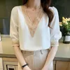 Women's Blouses Shirts Chiffon Blouse voor vrouwen V-Neck Hollow Out Tops Half Slve Witte shirts vrouwelijke mode nieuwe zomer 13367 y240426